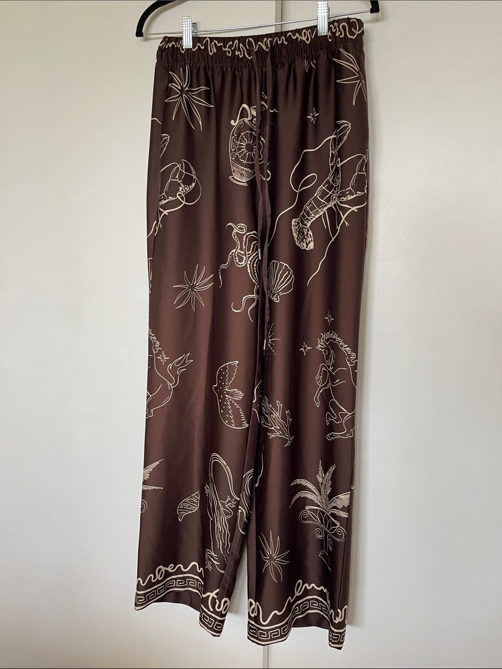 Wide-Leg Brown Patterned Lounge Pants